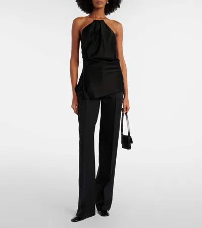 Victoria Beckham Chain-embellished Gathered Satin Top In Black