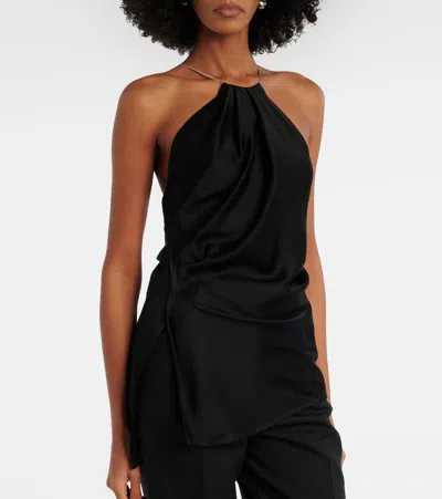 Victoria Beckham Chain-embellished Gathered Satin Top In Black