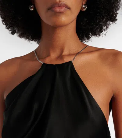 Victoria Beckham Chain-embellished Gathered Satin Top In Black