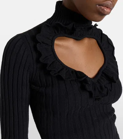 Balenciaga Cotton Rib Knit Heart Cutout Sweater In Black
