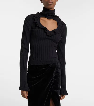 Balenciaga Cotton Rib Knit Heart Cutout Sweater In Black