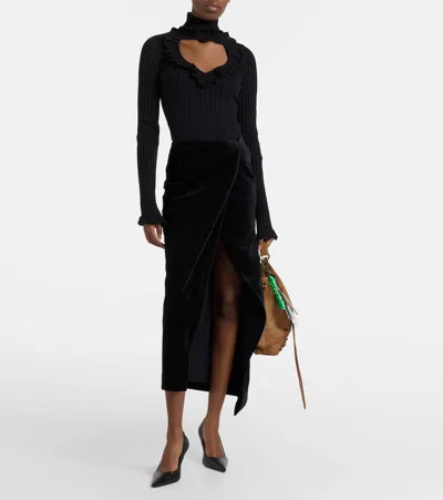 Balenciaga Cotton Rib Knit Heart Cutout Sweater In Black