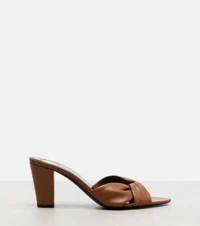 Saint Laurent Dark Macadamia Nappa Leather Franciane Mule Sandals In Multi
