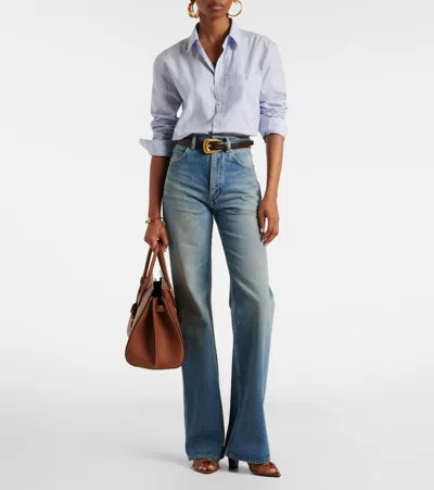 Saint Laurent Dark Macadamia Nappa Leather Franciane Mule Sandals In Multi