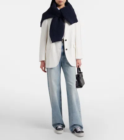 Brunello Cucinelli Bead-embellished Suede-trimmed Stretch-knit Sneakers In Blue