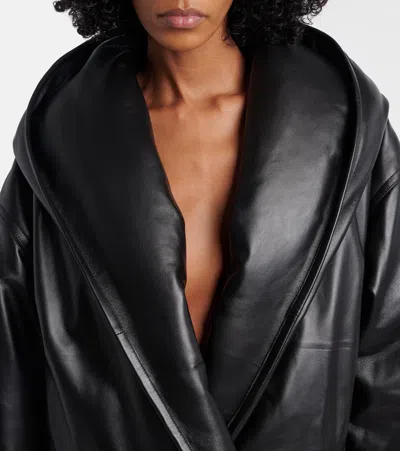 Alaïa Hooded Leather Bomber Jacket In Black