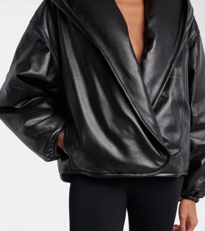 Alaïa Hooded Leather Bomber Jacket In Black