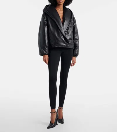 Alaïa Hooded Leather Bomber Jacket In Black