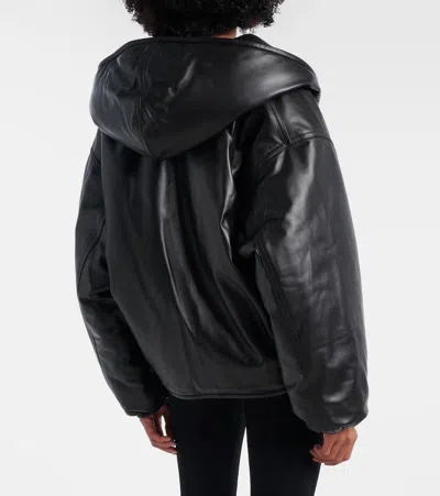 Alaïa Hooded Leather Bomber Jacket In Black