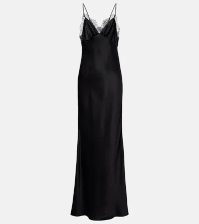 Nili Lotan Sylas Lace-trim Silk Maxi Slip Dress In Black