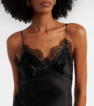 Nili Lotan Sylas Lace-trim Silk Maxi Slip Dress In Black