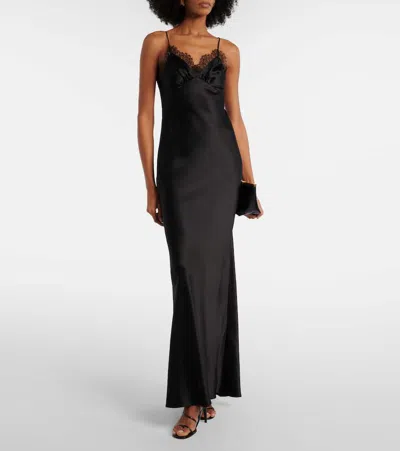 Nili Lotan Sylas Lace-trim Silk Maxi Slip Dress In Black