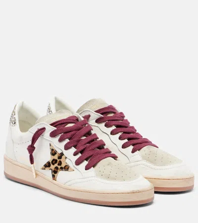 Golden Goose Ballstar White Low Top Sneakers With Glittered Star Patch On The Side And Glittered Heel With Logo L In Multi