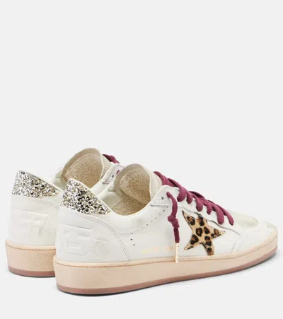 Golden Goose Ballstar White Low Top Sneakers With Glittered Star Patch On The Side And Glittered Heel With Logo L In Multi
