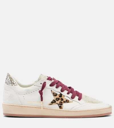Golden Goose Ballstar White Low Top Sneakers With Glittered Star Patch On The Side And Glittered Heel With Logo L In Multi