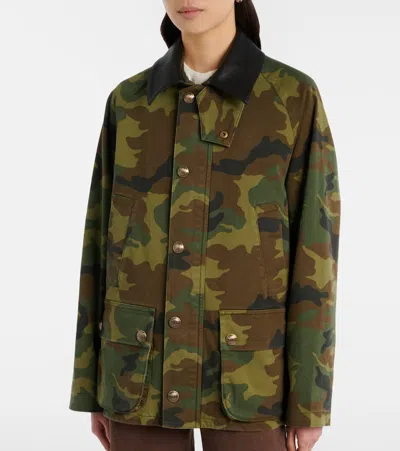 Nili Lotan Casual Jacket High Collar Camouflage Pattern Pockets In Green