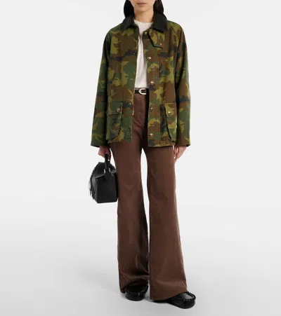 Nili Lotan Casual Jacket High Collar Camouflage Pattern Pockets In Green