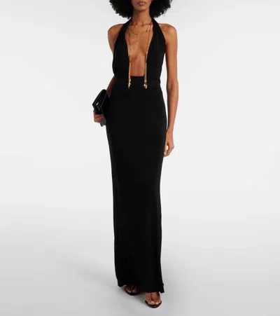 Nili Lotan Lita Convertible Jersey Halterneck Gown In Black