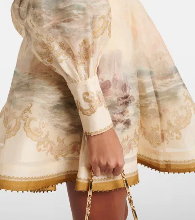 Zimmermann Womens Sunset Rebellion Marine Puffed-sleeves Linen And Silk Mini Dress Xs In Neutral