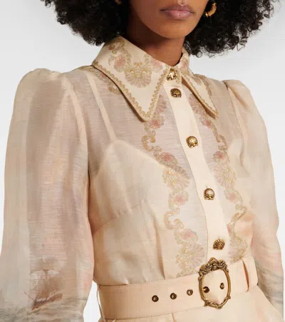 Zimmermann Womens Sunset Rebellion Marine Puffed-sleeves Linen And Silk Mini Dress Xs In Neutral