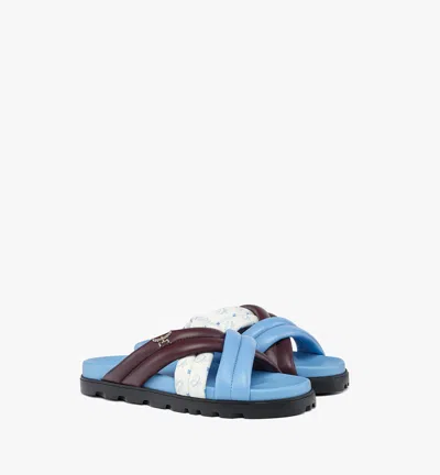 Mcm Monogram Cross Sandals In Lamb Leather In Blue