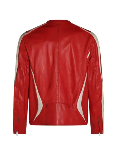 Diesel Colour-block Leather Biker Jacket In Red