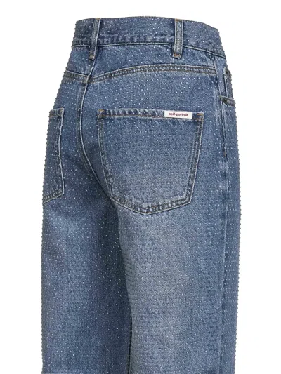 Self-portrait Womens Self Portrait Rhinestone Straight-leg Denim Jeans In Blue