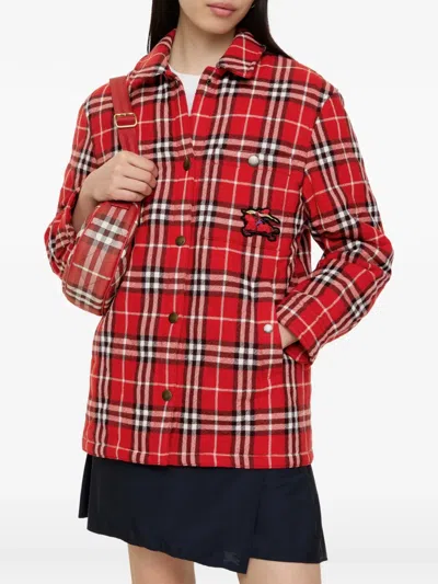 Burberry Check Wool Overshirt In Red