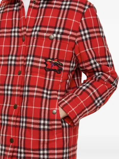 Burberry Check Wool Overshirt In Red