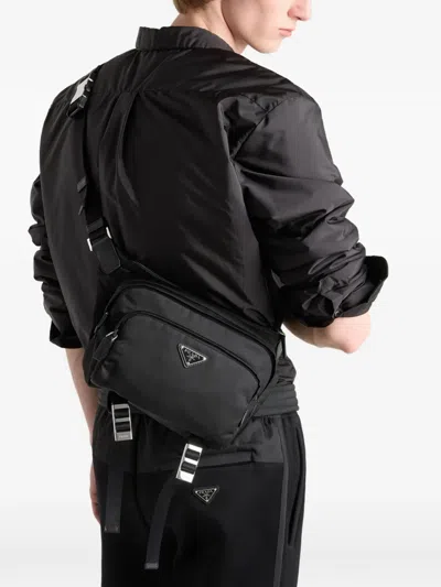Prada Logo-plaque Shoulder Bag In Black