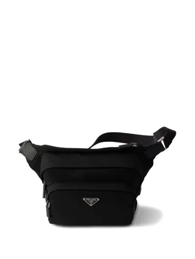 Prada Logo-plaque Shoulder Bag In Black