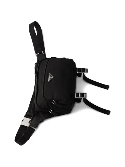 Prada Logo-plaque Shoulder Bag In Black