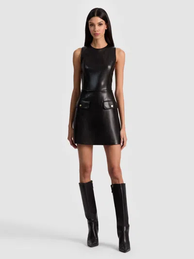 Alice And Olivia Marcella Faux Leather Sleeveless Mini Dress Black