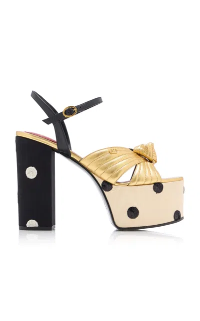 Valentino 125mm Vlogo Crasher Sequined Polka Dot Leather Platform Sandals In Gold
