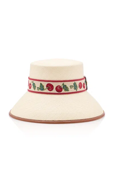 Valentino Cherryfic Straw Bucket Hat In White