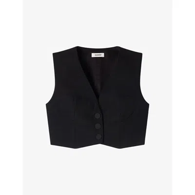 Sandro Womens Black V-neck Cropped Woven Top In Black