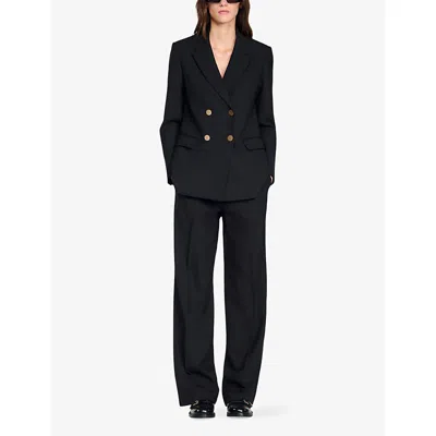 Sandro Womens Black Double-breasted Peak-lapel Wool Blazer In Black