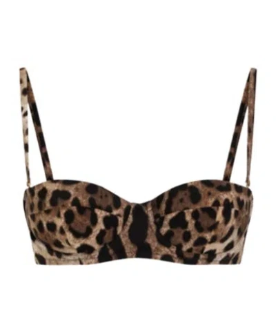 Dolce & Gabbana Leopard-print Satin Balconette Bra With Lace In Brown