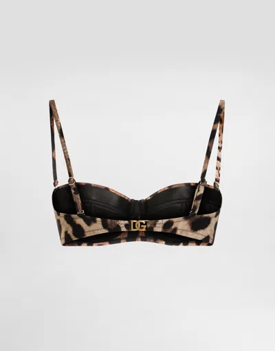 Dolce & Gabbana Leopard-print Satin Balconette Bra With Lace In Brown