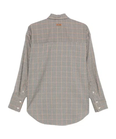 Msgm Long Sleeved Checked Embellished Shirt In Gray