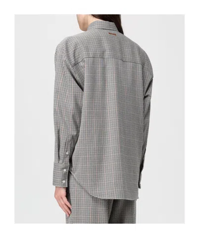 Msgm Long Sleeved Checked Embellished Shirt In Gray