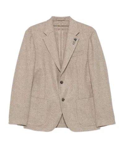 Lardini Single Breasted Flower Detailed Blazer In Neutral