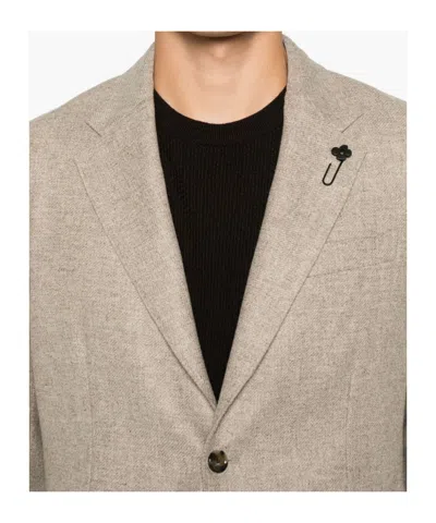 Lardini Single Breasted Flower Detailed Blazer In Neutral