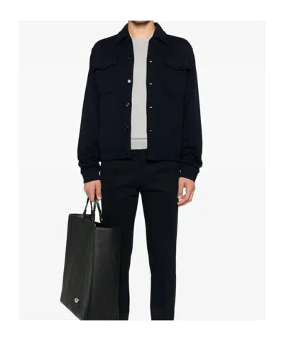 Lardini Textured Wool Knit Jacket With Button Fastening And Flap Pockets In Blue