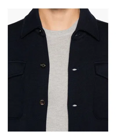 Lardini Textured Wool Knit Jacket With Button Fastening And Flap Pockets In Blue