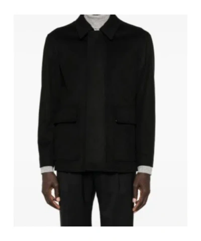 Lardini Patch-pocket Collared Coat In Black
