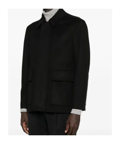 Lardini Patch-pocket Collared Coat In Black