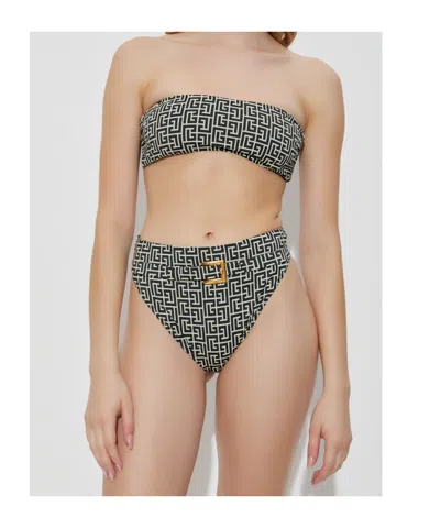 Balmain Geometric-print Belted Bikini In Black