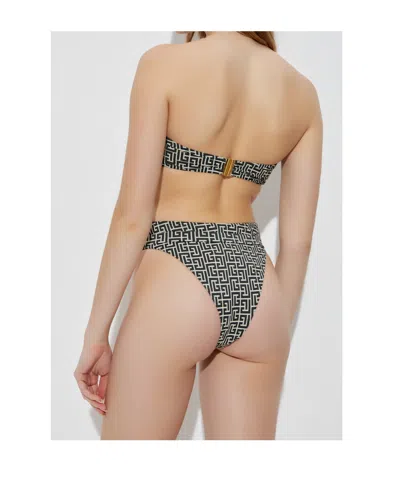 Balmain Geometric-print Belted Bikini In Black