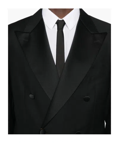 Canali Long-sleeved Suit Jacket And Trousers Set In Black